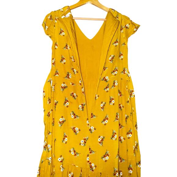 Boden Amee Midi Dress Asymmetrical Ruffle Floral Womens Sz 4 Cottagecore Mustard - Picture 11 of 13